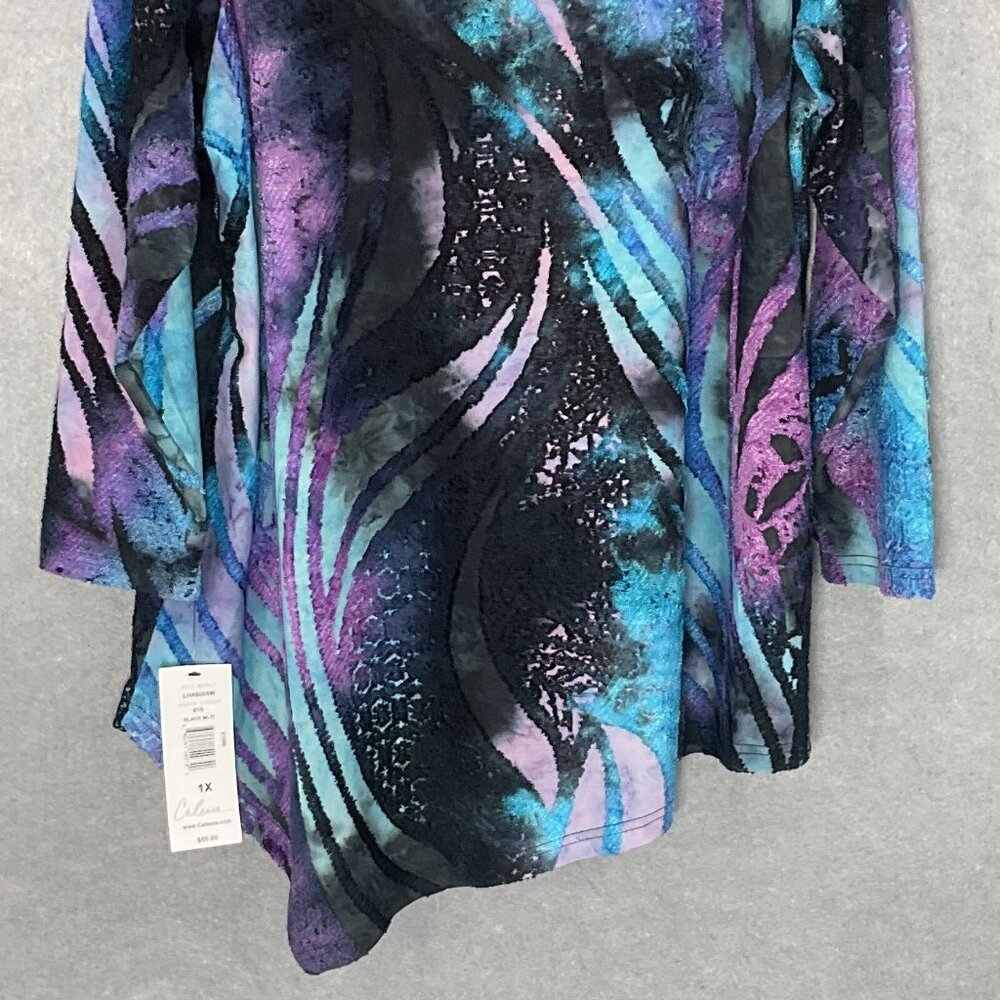 Calessa Top‎ Womens Sz 1X Midnight Sky Asymmetrical Hem Round Neckline Blouse - Picture 8 of 14